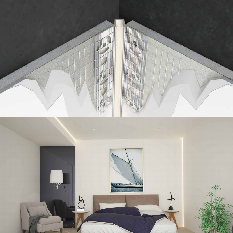 Mud In LED Inside Corner Moulding For 5mm Strip Lighting Mud In LED Inside Corner Moulding For 5mm Strip Lighting
